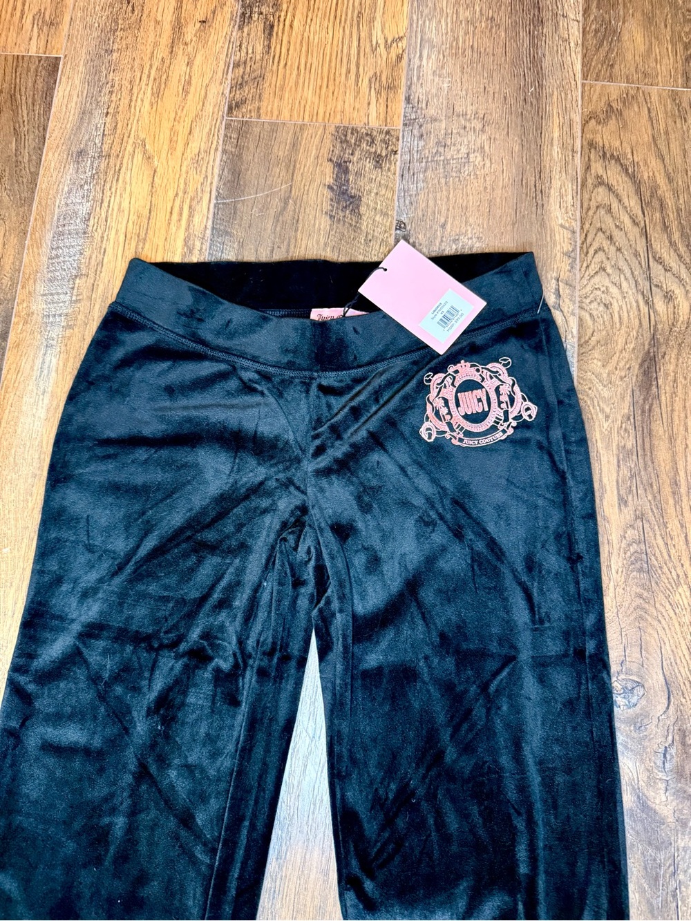 Black Juicy Couture Velour Pants with Pink glitter Logo